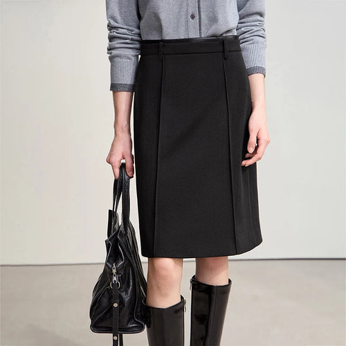 Load image into Gallery viewer, Minimalist Skirts For Women 2025 Winter New Straight Solid Knit Midi Skirt Patchwork Leather Casual Woman Clothes 12524092
