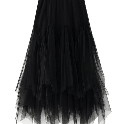 Load image into Gallery viewer, High Elastic Waist Green Irregular Pleated Mesh A-line Half-body Skirt Women Fashion Tide New Spring Autumn 2025 1DJ0436
