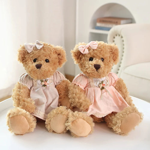 Load image into Gallery viewer, Kawaii Wearing Clothes Bear Couple Little Bear Plush Toys Pink Green  Soft Stuffed Doll For Girls Holiday Plush Doll Gifts
