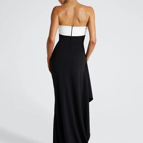 Load image into Gallery viewer, Off-shoulder Strapless Sexy Maxi Dress For Women Contrast Color Patchwork Sleeveless Backless Thigh High Split Dress
