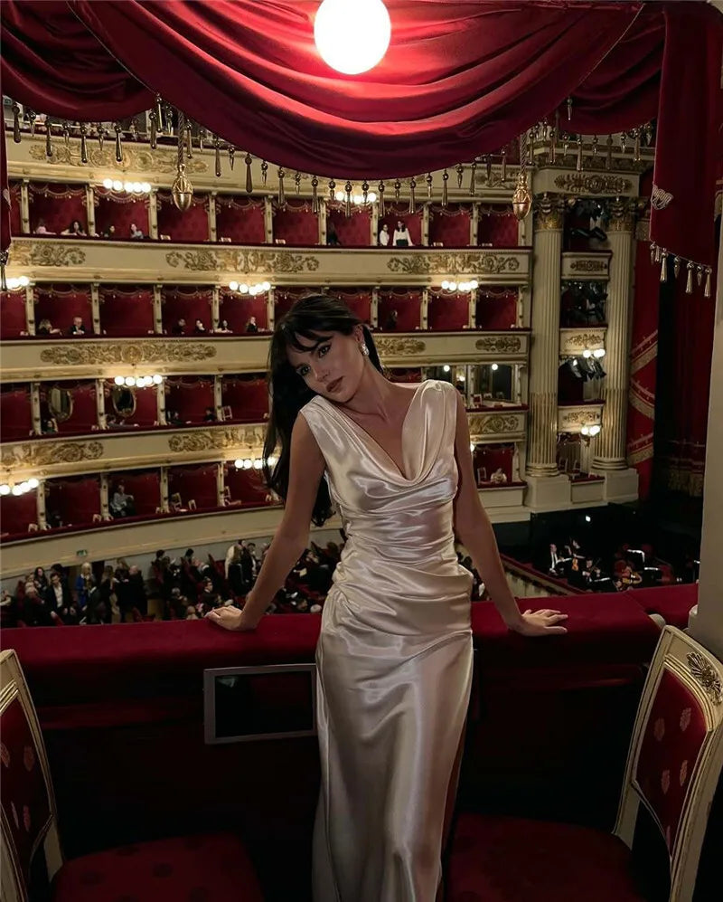 Satin Backless Sexy Maxi Dress For Women Elegant Rose Thigh High Split Beach Holiday Long Dress Gorgeous Club Gown