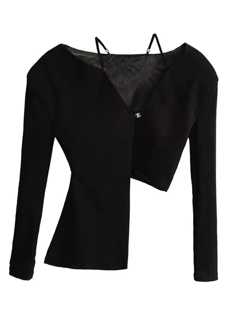 Sexy Asymmetrical Hem Shirt For Women V Neck Long Sleeve Off Shoulder Blouses Female Fashion Clothes Style