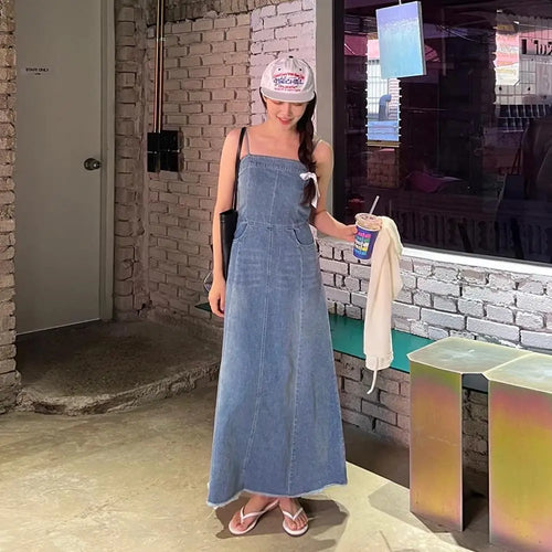 Load image into Gallery viewer, Vintage Sleeveless Backless Denim Long Dress Women Hot Summer High Waist Sexy Ladies Dresses Party Club Trendy Womens Clothes
