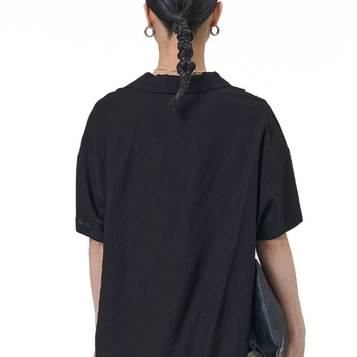 Load image into Gallery viewer, Women Black Color-block Burr Big Size Blouse New V-neck Short Sleeve Shirt Fashion Tide Spring Summer 2025 1DJ1493
