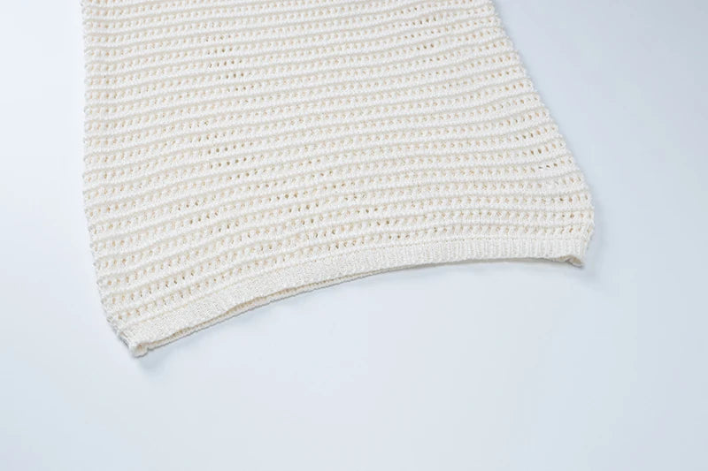 Hollow Out Backless Knit Maxi Dress For Women White Spaghetti Strap Sleeveless Bodycon Club Party Sexy Knitted Dress