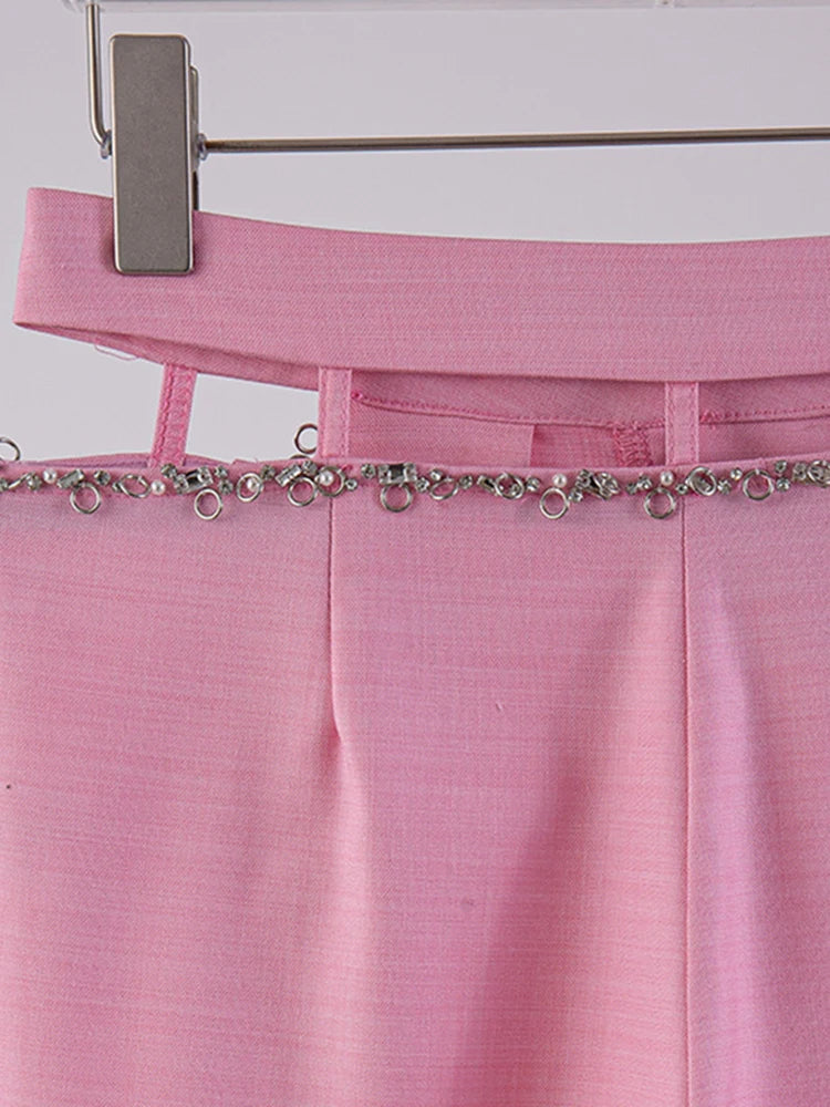 Pink Trousers For Women High Waist Patchwork Pocket Straight Zippwe Pants Female Summer Fashion Clothing