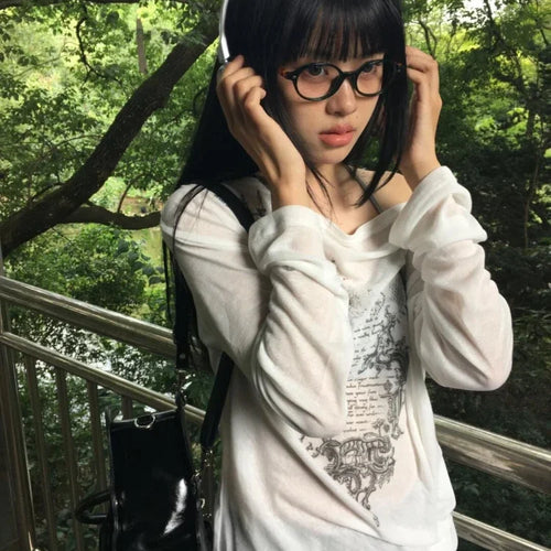 Load image into Gallery viewer, Harajuku Skew Collar Loose T-shirts 2025 Streetwear Letter Print Grunge Tops Women Casual Y2k Aesthetic Summer Sunscreen Tees
