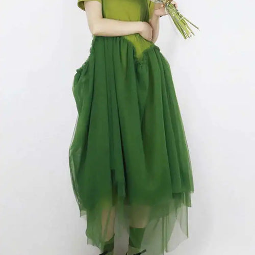 Load image into Gallery viewer, Women Green Mesh Layers Elegant Spaghetti Strap Dress New Square Collar Sleeveless Fashion Tide Spring Autumn 2025 1DJ0363
