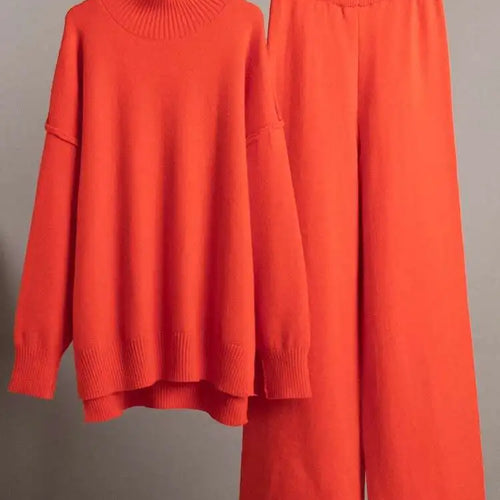 Load image into Gallery viewer, Big Size Red Sweater Wide Leg Pants Two Piece Suit New Turtleneck Long Sleeve Women Fashion Spring Autumn 2025 1DH8550
