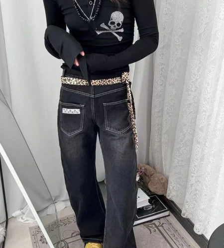 Y2k Aesthetic Diamond Skull Women T-shirt Gothic Punk Vintage Turn Down Collar Fairy Tshirts Streetwear Grunge Slim Fit Tees