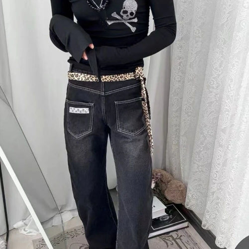 Load image into Gallery viewer, Y2k Aesthetic Diamond Skull Women T-shirt Gothic Punk Vintage Turn Down Collar Fairy Tshirts Streetwear Grunge Slim Fit Tees
