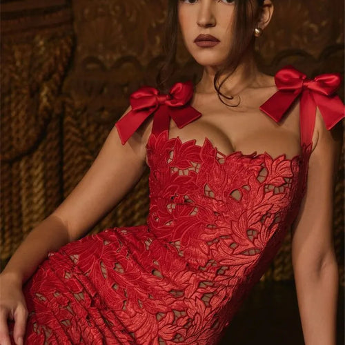 Load image into Gallery viewer, Bows Lace Sexy Maxi Dress For Women Fashion Sleeveless Backless Bodycon New Year's Birthday Club Party Long Dress
