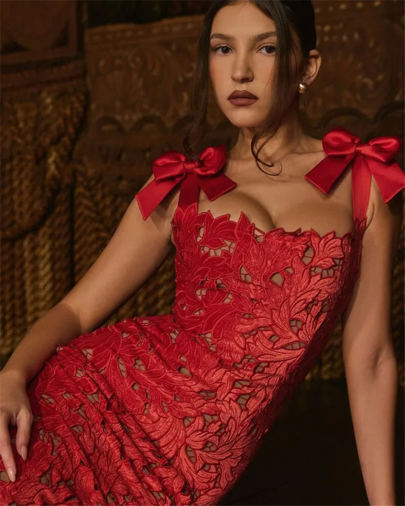 Bows Lace Sexy Maxi Dress For Women Fashion Sleeveless Backless Bodycon New Year's Birthday Club Party Long Dress