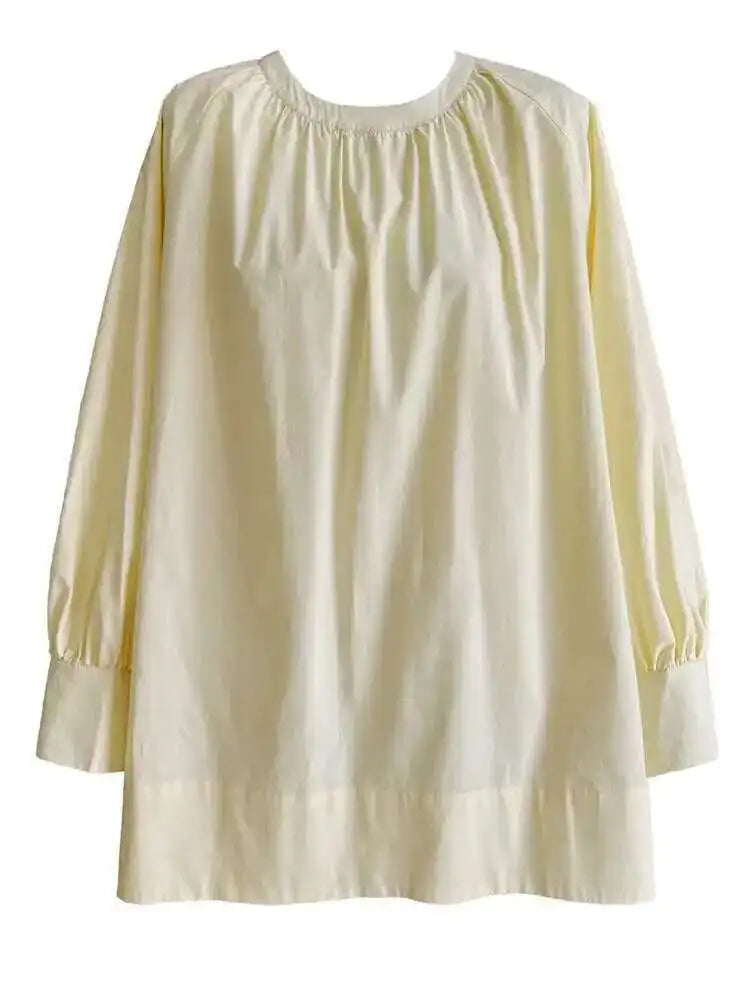 Women Yellow Big Size Long Blouse New Round Neck Long Sleeve Loose Fit Shirt Fashion Tide Spring Autumn 2025 1DH0197