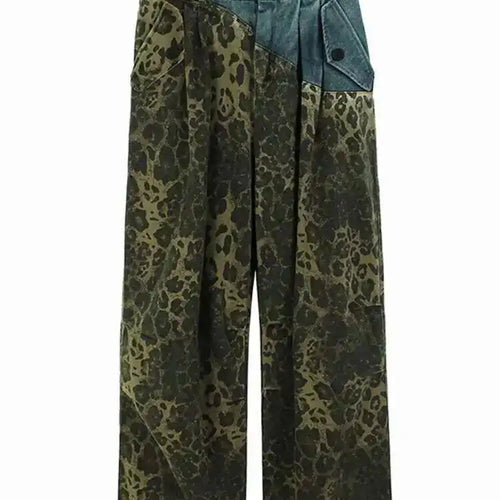Load image into Gallery viewer, High Elastic Waist Green Leopard Print Denim Long Wide Leg Pants New Trousers Women Fashion Spring Autumn 2025 1DH6193
