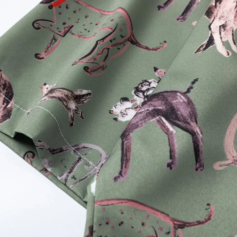 Harajuku Hawaiian Shirts Graffiti Cartoon Dog Graphic Printed Summer Beach Blouse Men Hip Hop Baggy Button Up Short Sleeve Tops