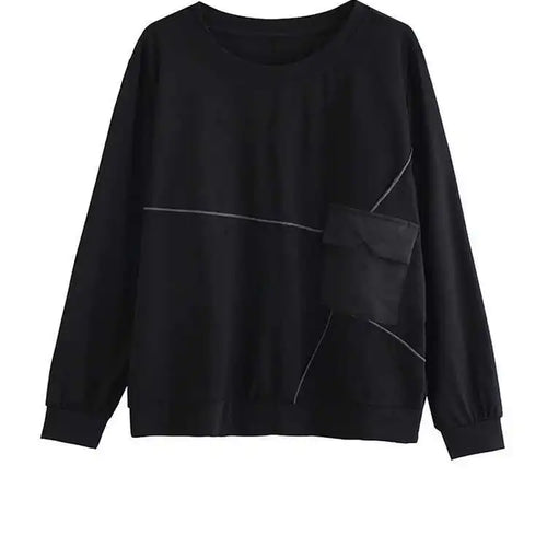 Load image into Gallery viewer, Women Black Topstitched Big Size Casual T-shirt New Round Neck Long Sleeve Fashion Tide Spring Autumn 2025 1DE4952

