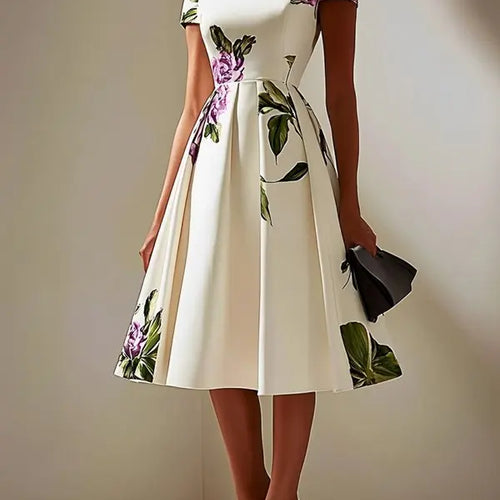 Load image into Gallery viewer, Woman Flower Print Midi Dresses Summer Skinny Stand Collar Elegant Vintage Romantic Evening Dress for Women
