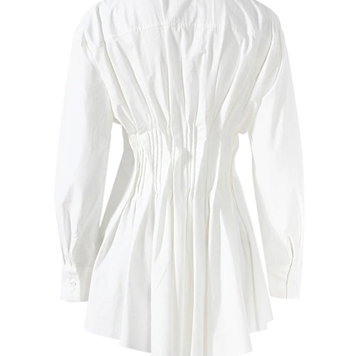 Load image into Gallery viewer, Women White Irregular Hem Pleated Elegant Blouse New Lapel Long Sleeve Shirt Fashion Tide Spring Autumn 2025 7AB3817
