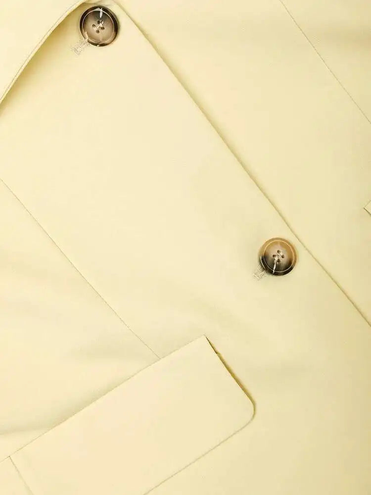 Women Yellow Single Breasted Elegant Blazer New Slash Neck Long Sleeve Jacket Fashion Tide Spring Autumn 2025 CPDB021