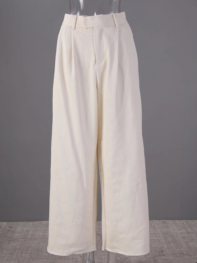 High Waist Beige Brief Pocket Pleated Long Wide Leg Pants New Trousers Women Fashion Tide Spring Autumn 2025 26D5510