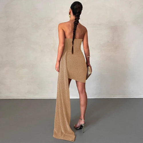Load image into Gallery viewer, Elegant Strapless Lace-up Mini Dress For Women Robe 2023 New Off-shoulder Sleeveless Ruched Party Short Dress Vestido
