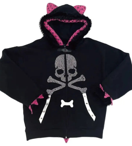 Streetwear Punk Hoodie Women 2024 Ropa Mujer Harajuku Fashion Hooded Y2k Jackets Skull Thicked Casual Jaoanese Sweatshirts Tops
