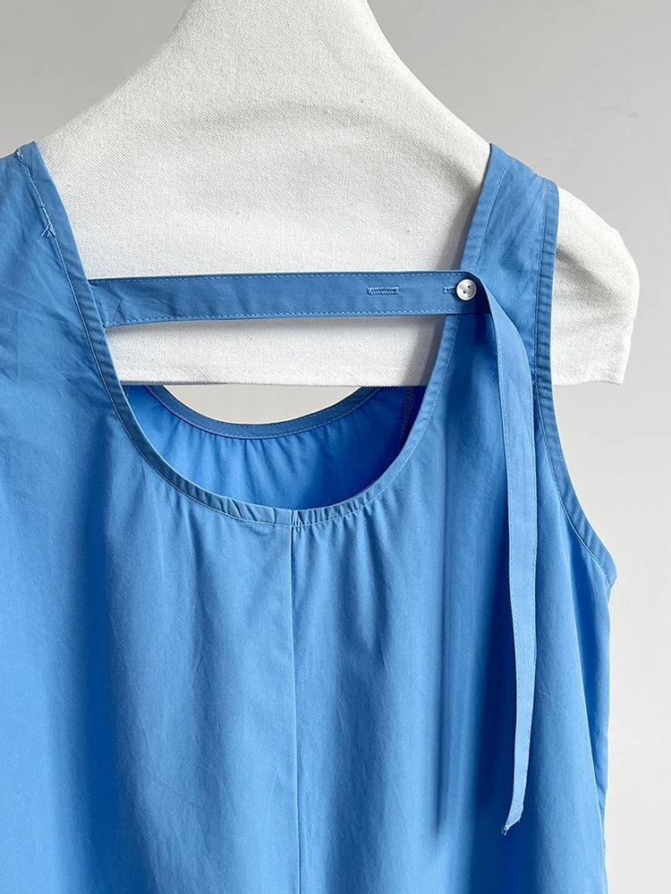 Women Blue With Bag Brief Elegant Long Vest Dress New Round Neck Sleeveless Fashion Tide Spring Autumn 2025 1DJ1112