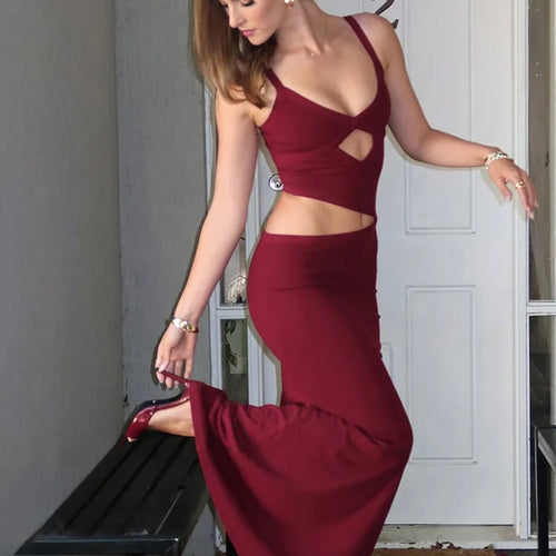 Load image into Gallery viewer, Hollow Out Backless Sexy Maxi Dress Women Gown Spaghetti Strap Sleeveless Irregular Slim Club Long Dress 2025 Summer
