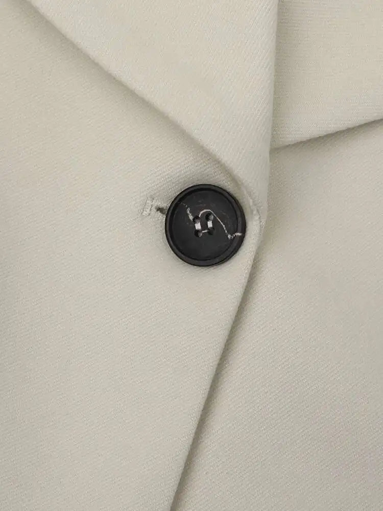 Women Beige Single Button Pleated Big Size Short Blazer New Lapel Long Sleeve Jacket Fashion Tide Spring Autumn 2025 Beige