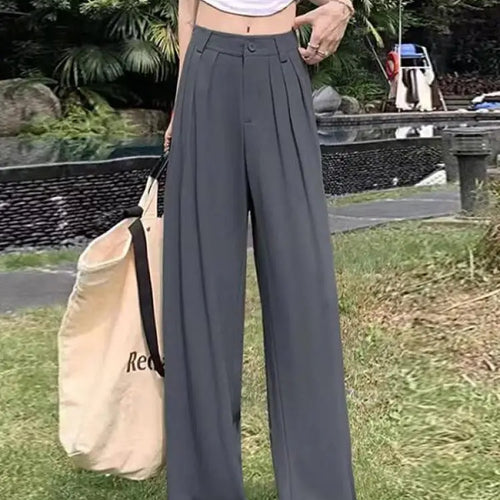 Load image into Gallery viewer, Fashion Solid Button Versatile Wide Leg Long Pant Women's Spring Summer High Waist Baggy straight Pleated Trousers Streetwear
