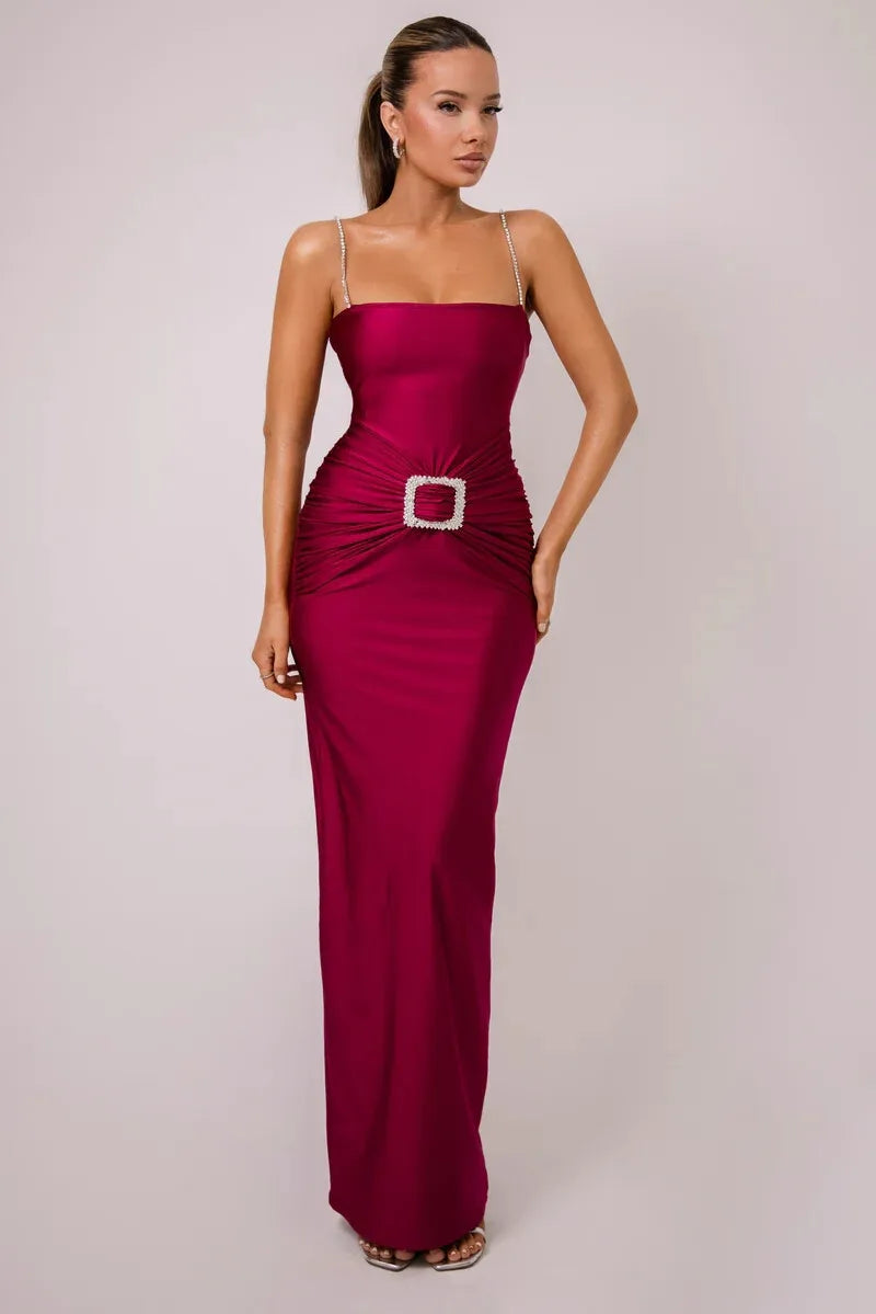 Glitter Spaghetti Strap Sexy Maxi Dress For Women Fashion Sleeveless Backless Bodycon Club Party Long Dress Elegant