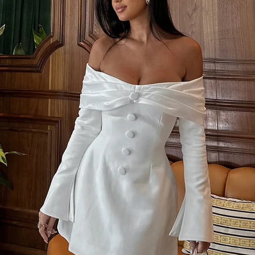 Load image into Gallery viewer, Fashion Long Sleeve Button Bodycon Women Dress 2024 Autumn New Skirt Sexy Slim One Shoulder Party Club Evening Dress
