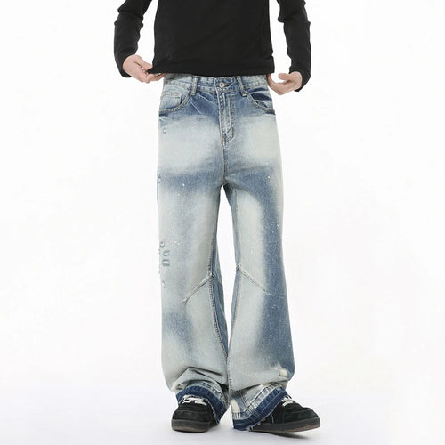 Load image into Gallery viewer, Niche Design Men's Denim Trousers Splash-ink Contrast Color Mill White Raw Edge Baggy Male Straight Leg Jeans Chic 9W1268
