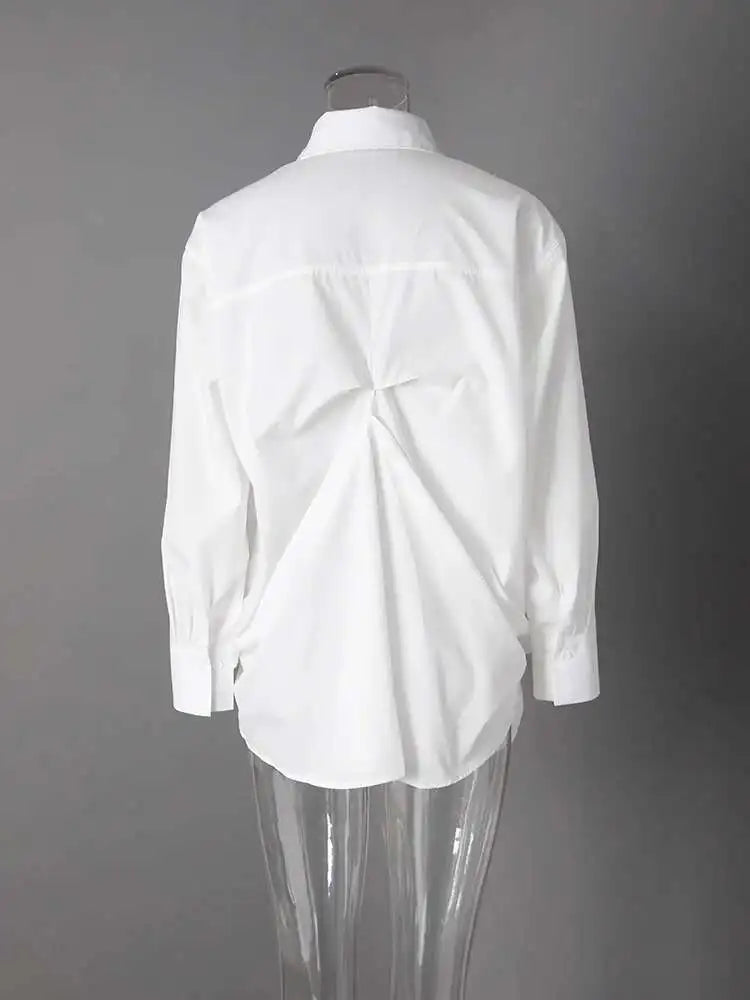Women White Pleated Design Big Size Elegant Blouse New Lapel Long Sleeve Shirt Fashion Tide Spring Autumn 2025 CPG2611