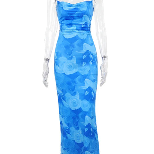 Load image into Gallery viewer, Spaghetti Strap Print Maxi Dress For Women Gown Summer New Sleeveless Backless Bodycon Club Party Long Dress Fashion
