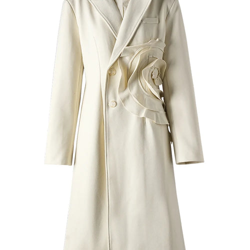 Load image into Gallery viewer, Beige Flower Elegant Long Warm Woolen Coat New Lapel Long Sleeve Women Jacket Fashion Tide Autumn Winter 2025 3WM2155
