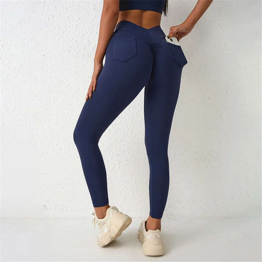 V Waist Nylon Scrunch Yoga Pant Women Sport Legging Gym Squat Proof Fitness Pant Hip Lift Workout Shorts Tights Active Wear