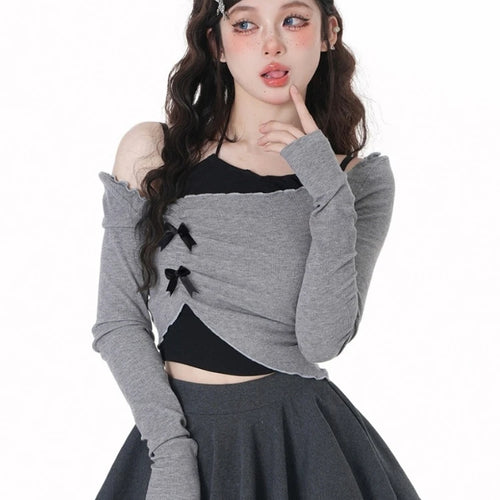 Load image into Gallery viewer, 2025 Autumn New Slim Two Pieces Set Women Grunge Knitted Pleated Bow Tops + Sleeveless Halter Solid Vest Y2k Aesthetic Fashion
