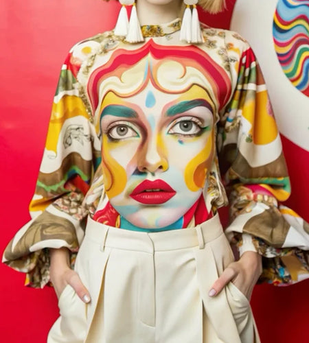 Spring Summer Women Shirts Abstract Colorful Print Puff Sleeves Urban Business Casual Blouse Tops Woman Clothing