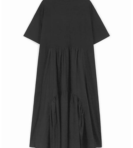 Women Khaki Pleated Spliced Big Size Midi Casual Dress New Round Neck Short Sleeve Fashion Tide Spring Summer 2025 1DH9811