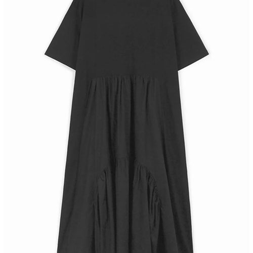 Load image into Gallery viewer, Women Khaki Pleated Spliced Big Size Midi Casual Dress New Round Neck Short Sleeve Fashion Tide Spring Summer 2025 1DH9811
