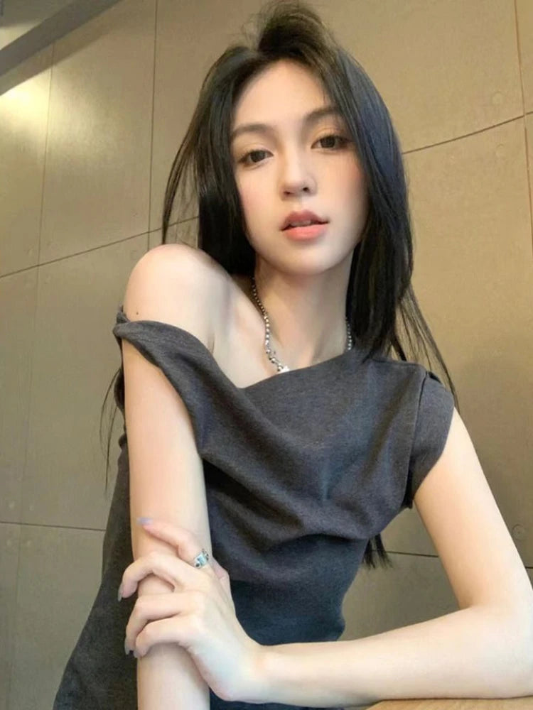 Y2k Fairy Sexy T-shirt Women Off Shoulder Design Crop Top Tee Shirts Femme Korean Fashion Ladies Tops Cute T-shirts Streetwear