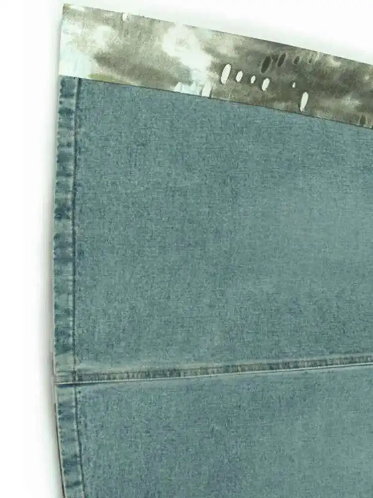 High Elastic Waist Blue Back Denim Tie Dye A-line Design Half-body Skirt Women Fashion Tide New Spring Autumn 2025 1DH9320