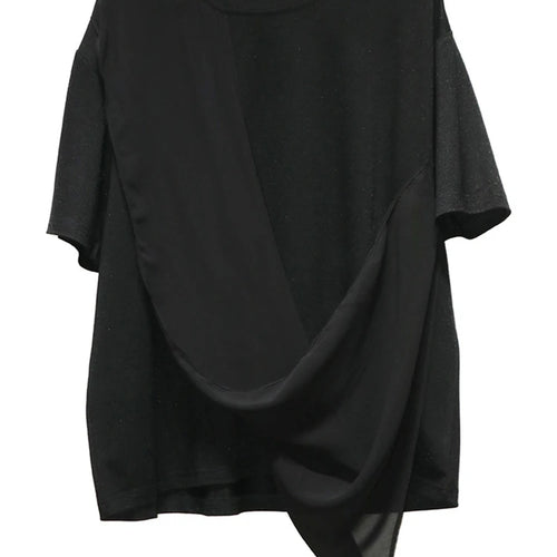 Load image into Gallery viewer, Women White Irregular Pleated Big Size Casual T-shirt New Round Neck Short Sleeve Fashion Tide Spring Summer 2025 1DJ0214
