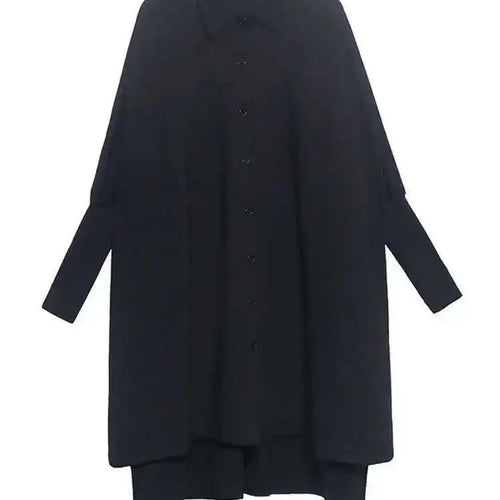 Load image into Gallery viewer, Women Black Irregular Big Size Long Blouse New Lapel Long Sleeve Loose Fit Shirt Fashion Tide Spring Autumn 2025 1DF0333
