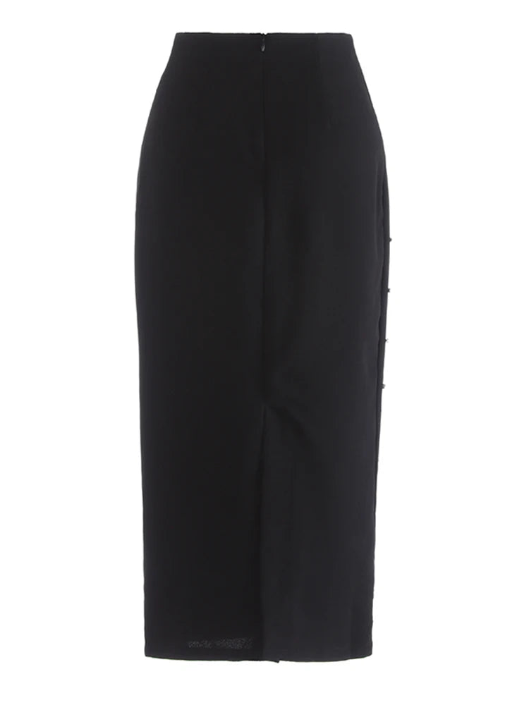 High Waist Black Rhinestones Shining Elegant Long Half-body Skirt Women Fashion Tide New Spring Autumn 2025 1DJ1269