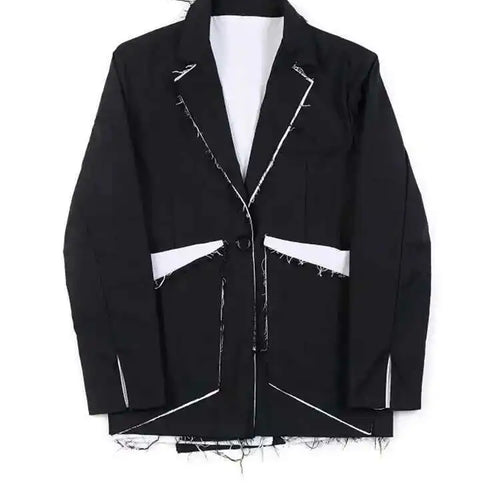 Load image into Gallery viewer, Women Black Color-block Burr Big Size Blazer New Lapel Long Sleeve Loose Fit Jacket Fashion Spring Autumn 2025 1DF1116
