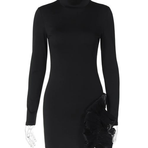 Load image into Gallery viewer, Elegant Turtleneck Long Sleeve Buttons Patchwork Ruched Sexy Bodycon Mini Dress Women Y2K Outfit Evening Party Birthday
