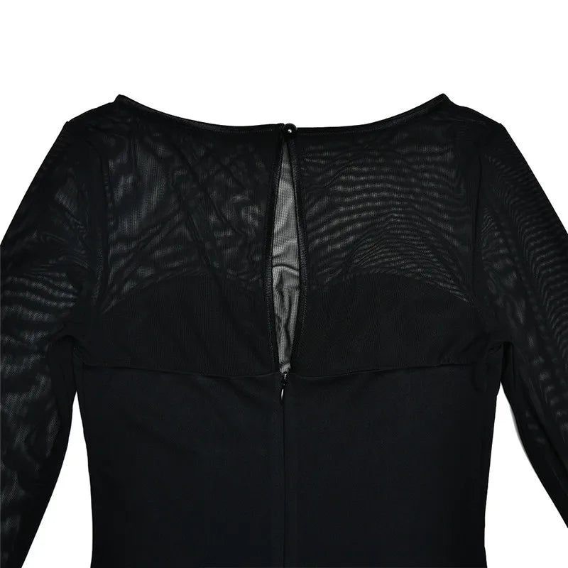 Elegant Strapless Sexy Midi Dress For Women Fashion Sheer Long Sleeve Backless Split Bodycon Club Party Sexy Long Dress